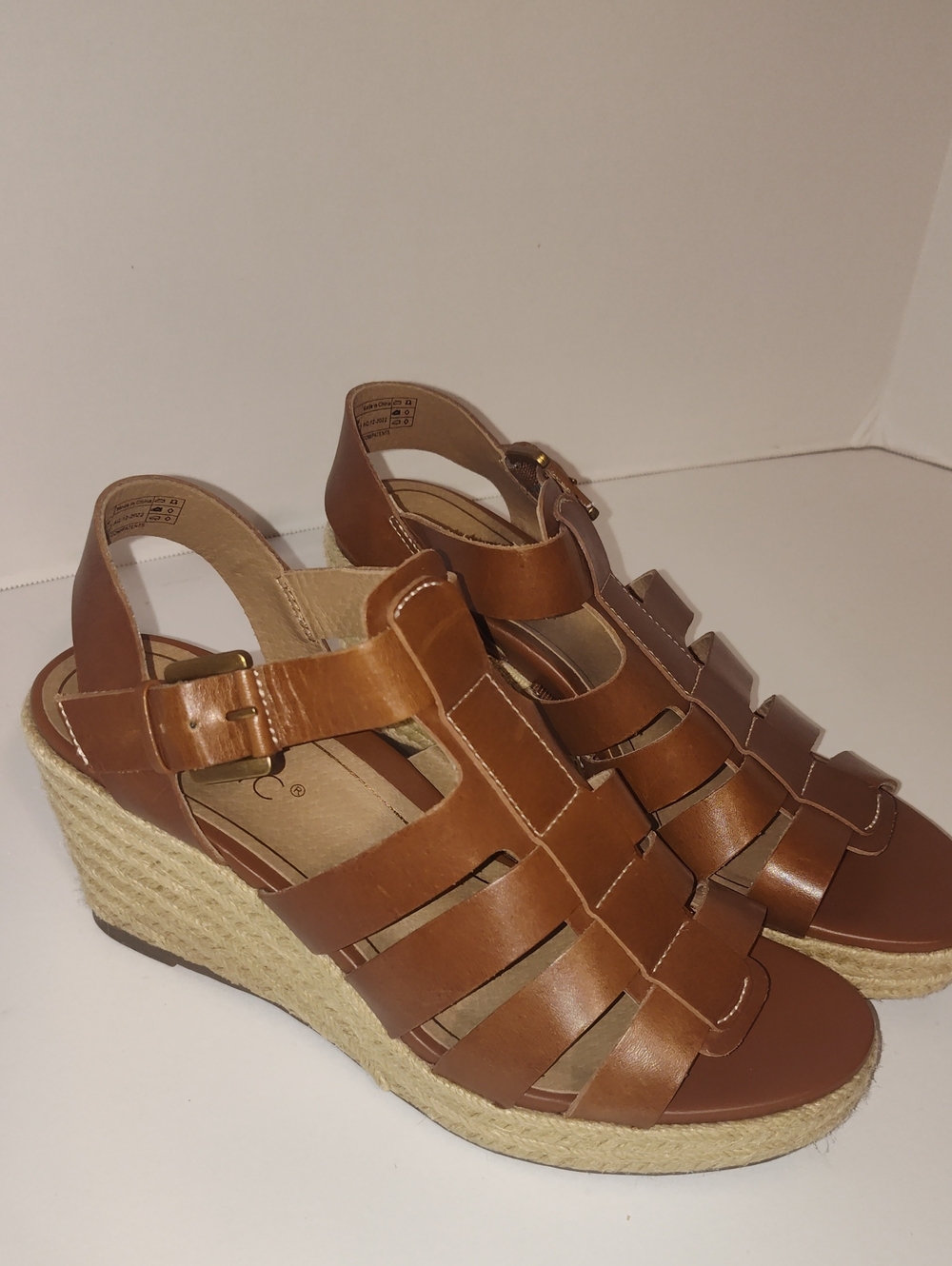 Vionic Tan Brown Wedge Sandals with Espadrille Sole